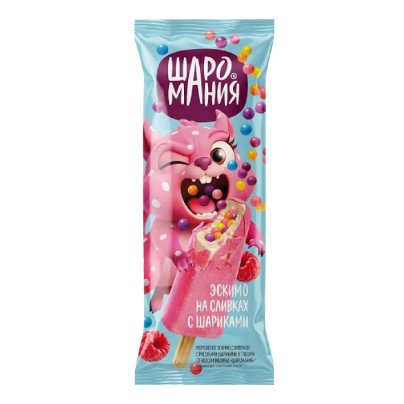 "ШАРОМАНИЯ" мороженое эскимо сливочное с рисовыми шариками со вкусом малины